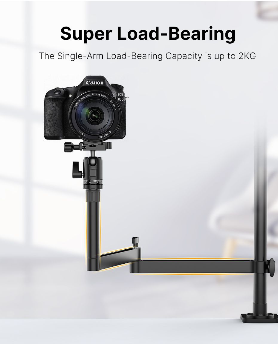 UURIG stolní ramena - držák světel, kamery a mikrofonu pro selfie natáčení a stream 6